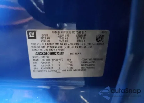 2017 Chevrolet Tahoe Police z USA, uszkodzony, nr VIN 1GNSKDEC0HR273984